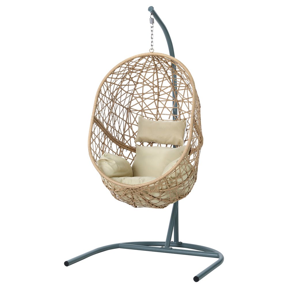 Outdoor Egg Swing Chair Wicker Rattan Furniture Pod Stand Cushion Yellow - Furniture > Outdoor - Bedzy Australia