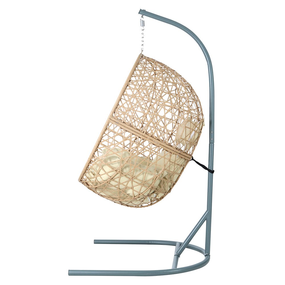 Outdoor Egg Swing Chair Wicker Rattan Furniture Pod Stand Cushion Yellow - Furniture > Outdoor - Bedzy Australia