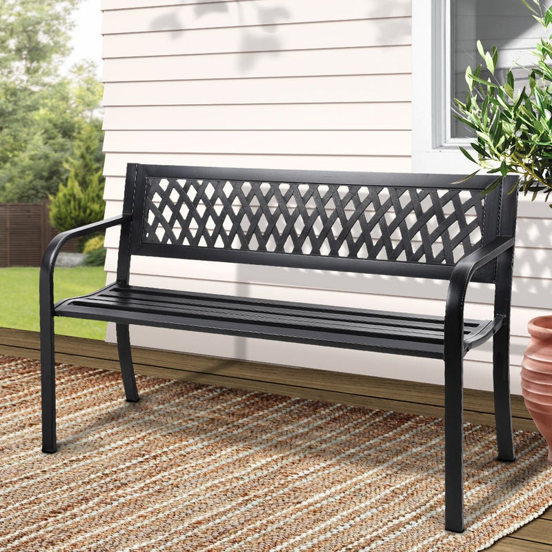 Outdoor Garden Bench Seat Steel Outdoor Furniture 2 Seater Park Black - Furniture > Outdoor - Bedzy Australia