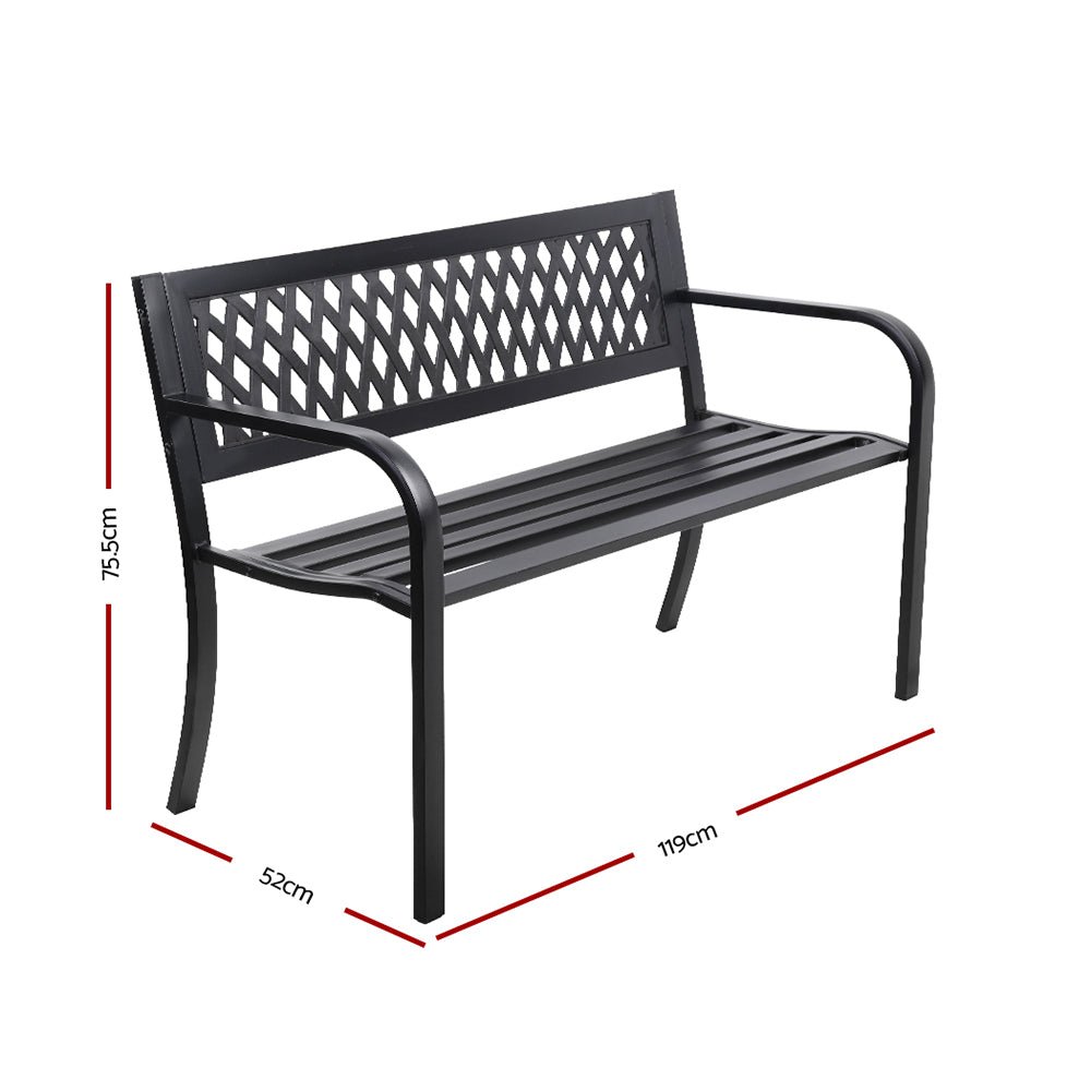 Outdoor Garden Bench Seat Steel Outdoor Furniture 2 Seater Park Black - Furniture > Outdoor - Bedzy Australia