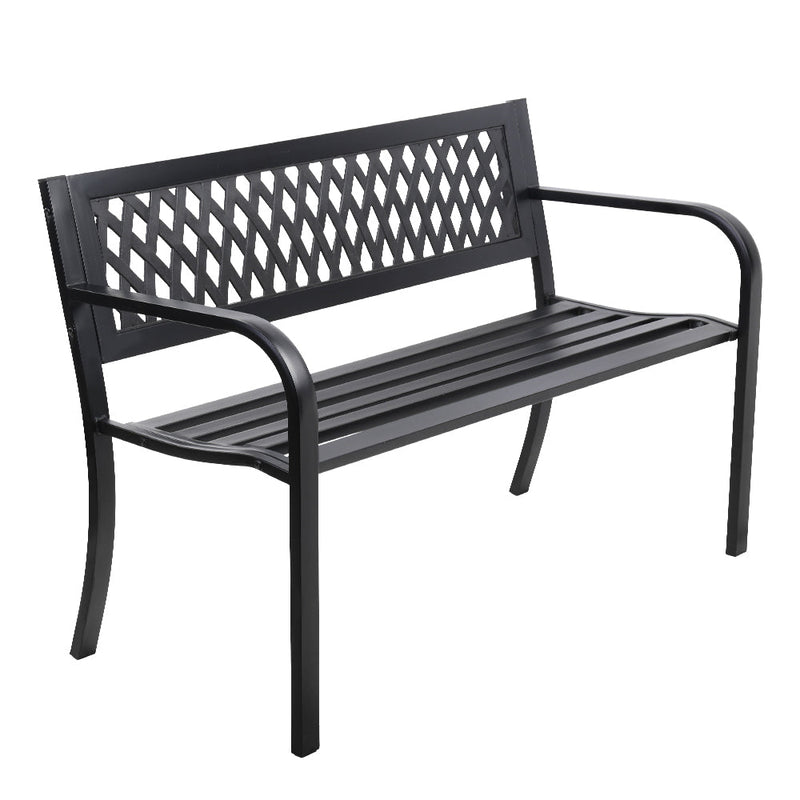 Outdoor Garden Bench Seat Steel Outdoor Furniture 2 Seater Park Black - Furniture > Outdoor - Bedzy Australia