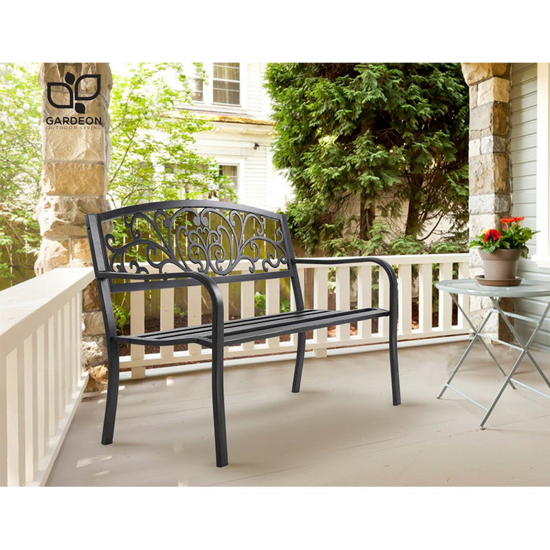 Outdoor Garden Bench Seat Steel Outdoor Furniture 3 Seater Park Black - Furniture > Outdoor - Bedzy Australia