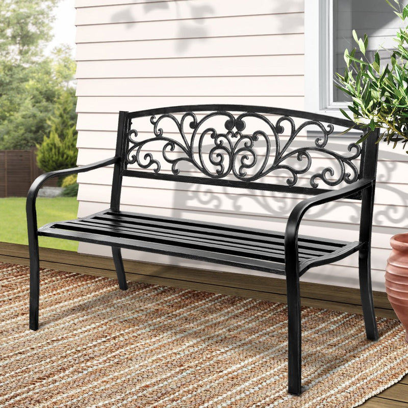 Outdoor Garden Bench Seat Steel Outdoor Furniture 3 Seater Park Black - Furniture > Outdoor - Bedzy Australia