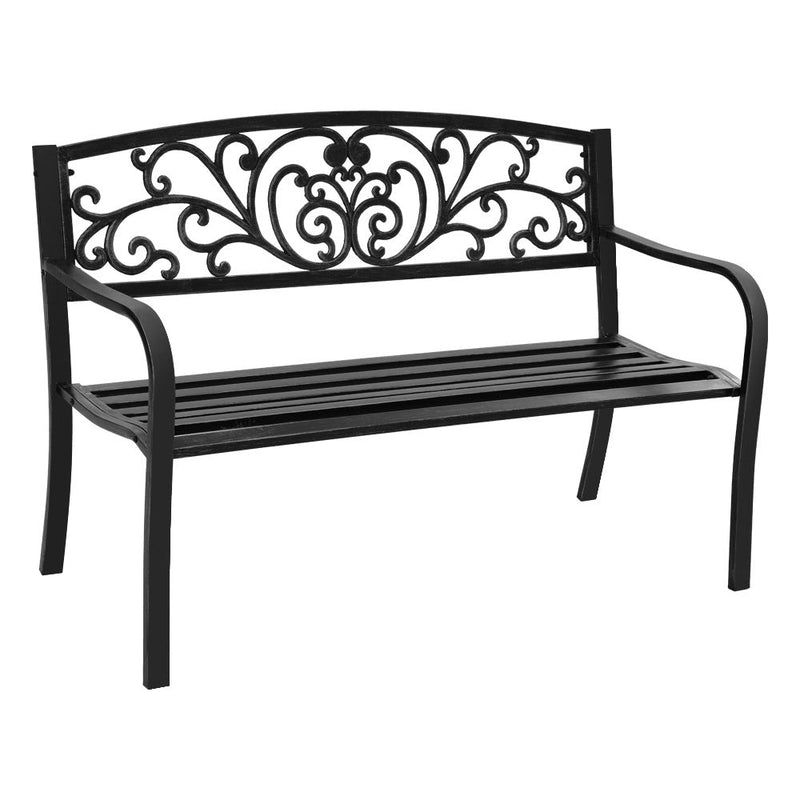 Outdoor Garden Bench Seat Steel Outdoor Furniture 3 Seater Park Black - Furniture > Outdoor - Bedzy Australia