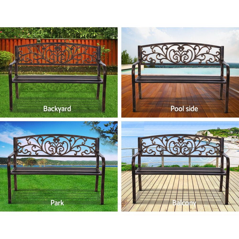 Outdoor Garden Bench Seat Steel Outdoor Furniture 3 Seater Park Bronze - Furniture > Outdoor - Bedzy Australia