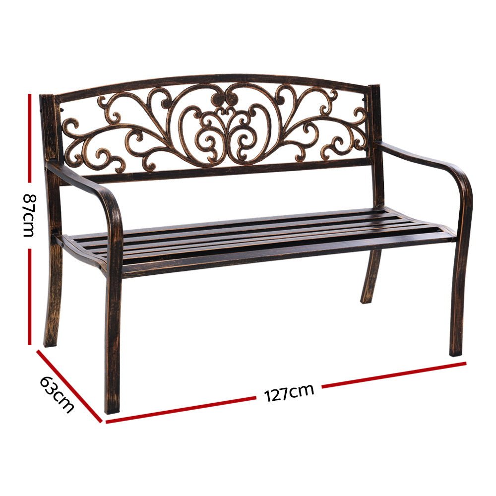 Outdoor Garden Bench Seat Steel Outdoor Furniture 3 Seater Park Bronze - Furniture > Outdoor - Bedzy Australia