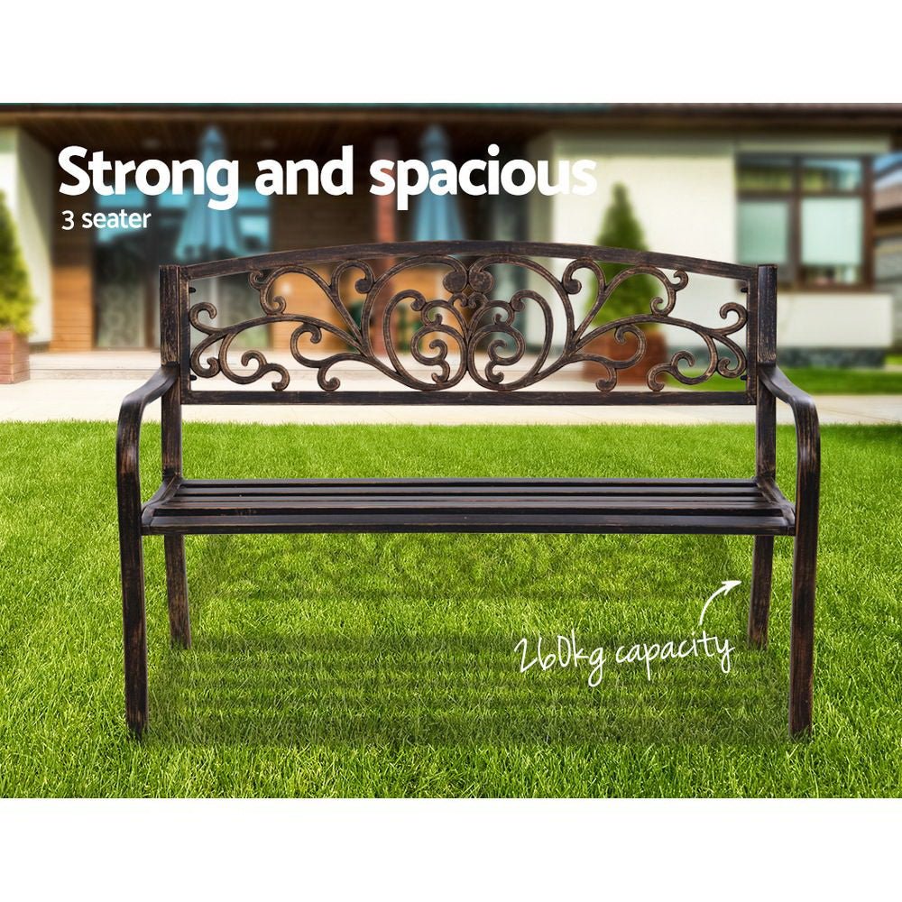 Outdoor Garden Bench Seat Steel Outdoor Furniture 3 Seater Park Bronze - Furniture > Outdoor - Bedzy Australia