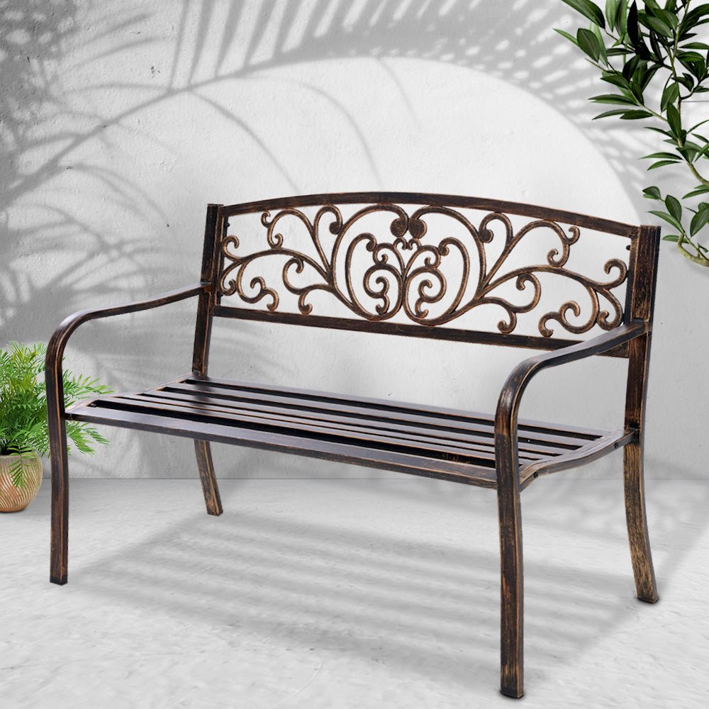 Outdoor Garden Bench Seat Steel Outdoor Furniture 3 Seater Park Bronze - Furniture > Outdoor - Bedzy Australia