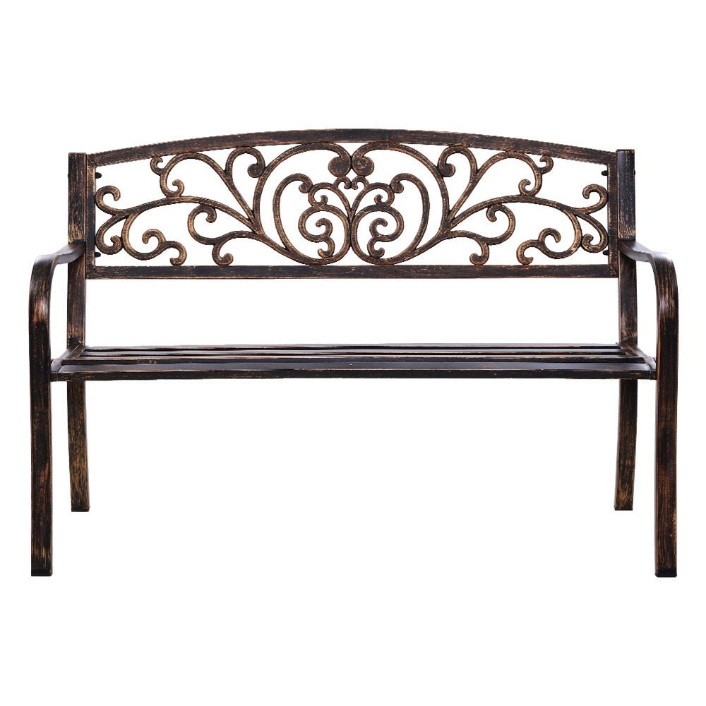 Outdoor Garden Bench Seat Steel Outdoor Furniture 3 Seater Park Bronze - Furniture > Outdoor - Bedzy Australia