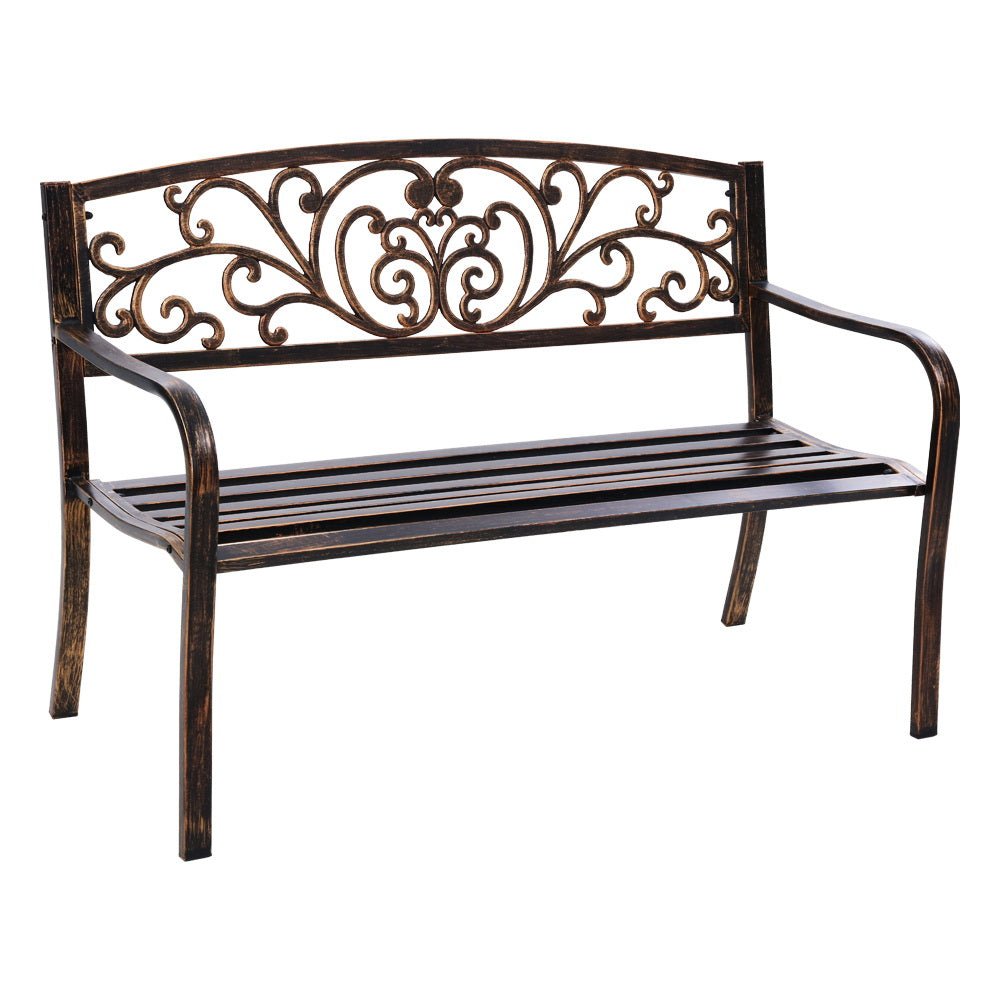 Outdoor Garden Bench Seat Steel Outdoor Furniture 3 Seater Park Bronze - Furniture > Outdoor - Bedzy Australia