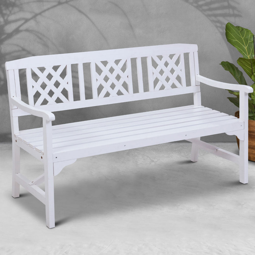 Outdoor Garden Bench Wooden Chair 3 Seat Patio Furniture Lounge White - Furniture > Outdoor - Bedzy Australia