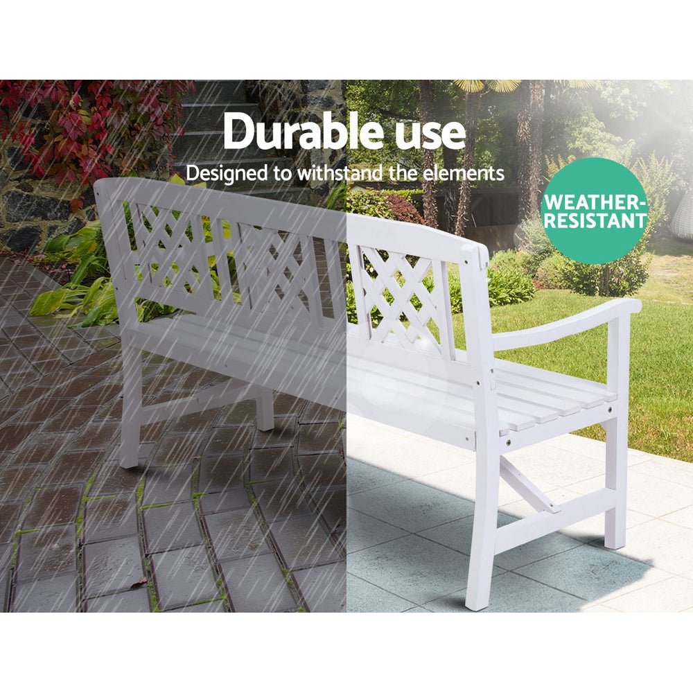 Outdoor Garden Bench Wooden Chair 3 Seat Patio Furniture Lounge White - Furniture > Outdoor - Bedzy Australia