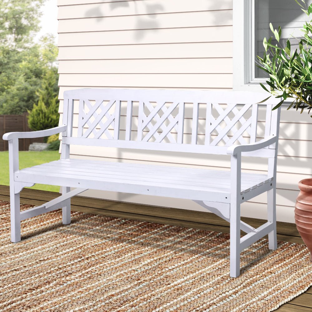 Outdoor Garden Bench Wooden Chair 3 Seat Patio Furniture Lounge White - Furniture > Outdoor - Bedzy Australia