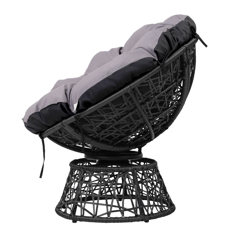 Outdoor Lounge Setting Papasan Chair Wicker Table Garden Furniture Black - Furniture > Bar Stools & Chairs - Bedzy Australia