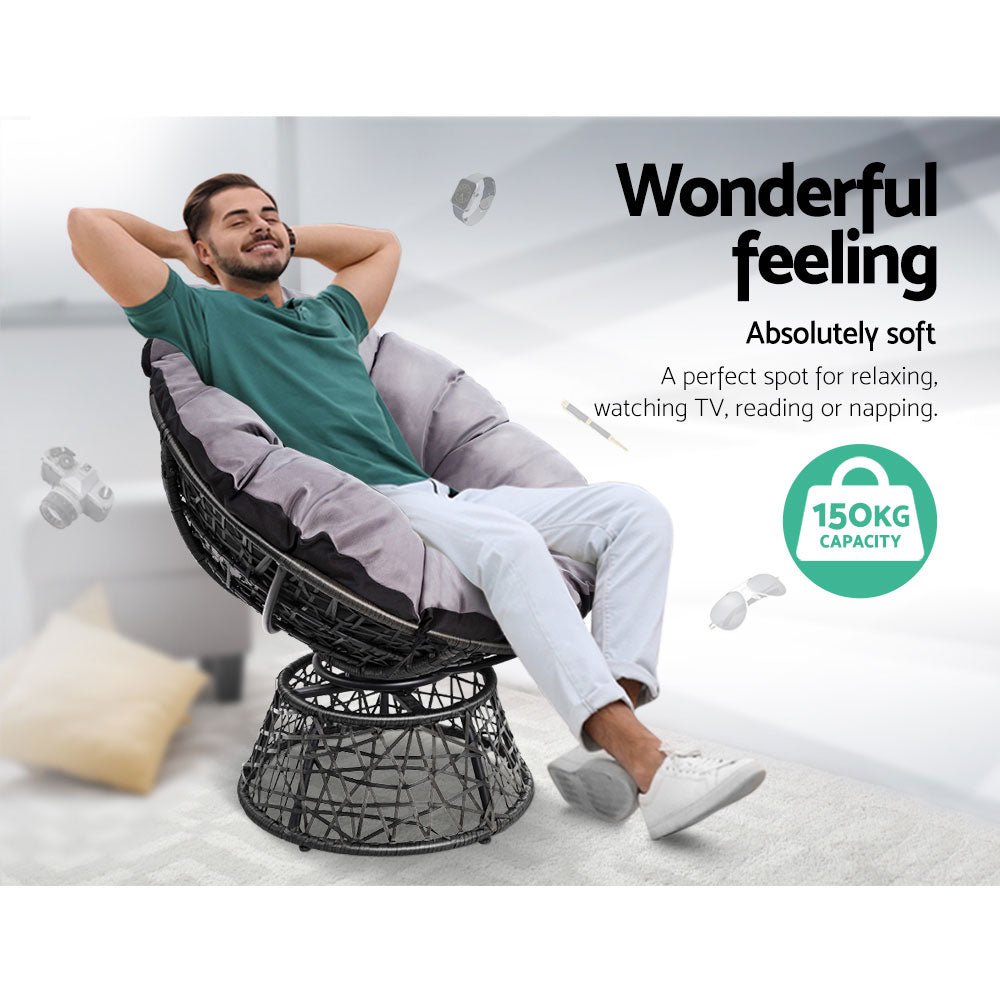 Outdoor Lounge Setting Papasan Chair Wicker Table Garden Furniture Black - Furniture > Bar Stools & Chairs - Bedzy Australia