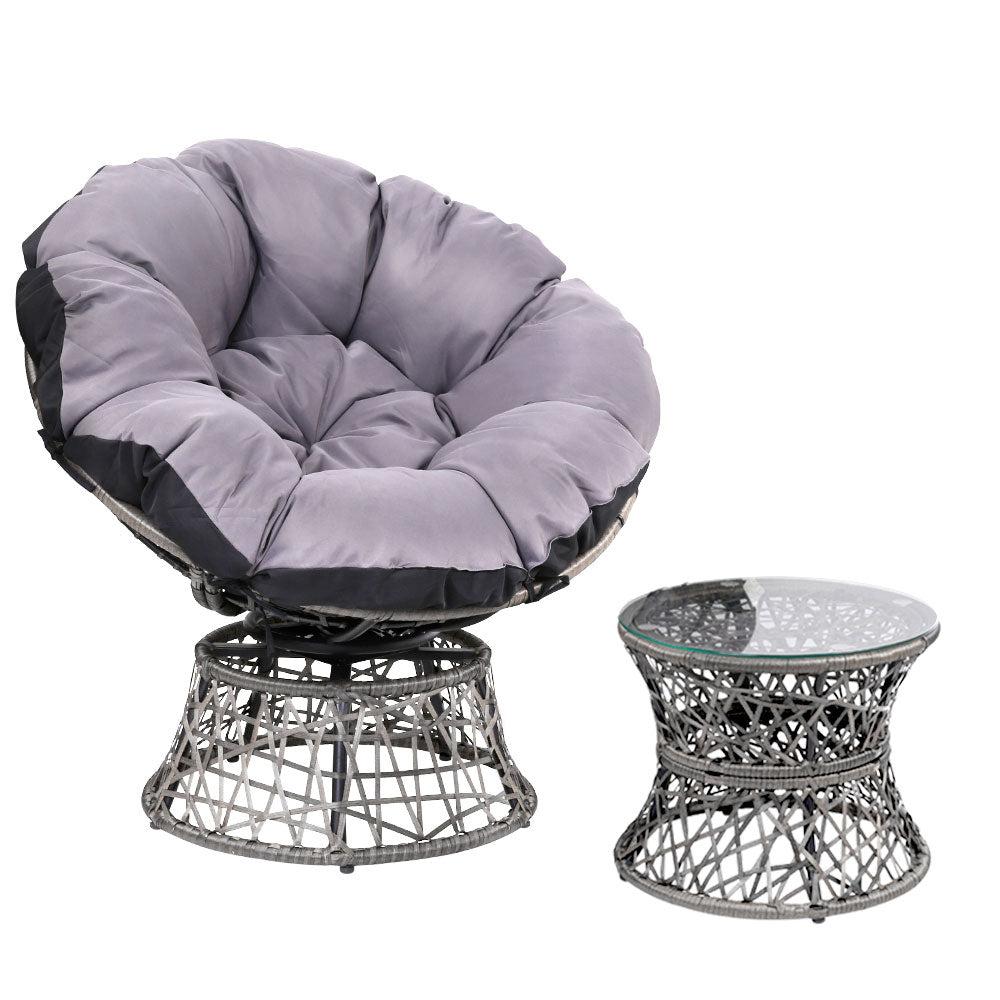 Outdoor Lounge Setting Papasan Chair Wicker Table Garden Furniture Grey - Furniture > Bar Stools & Chairs - Bedzy Australia