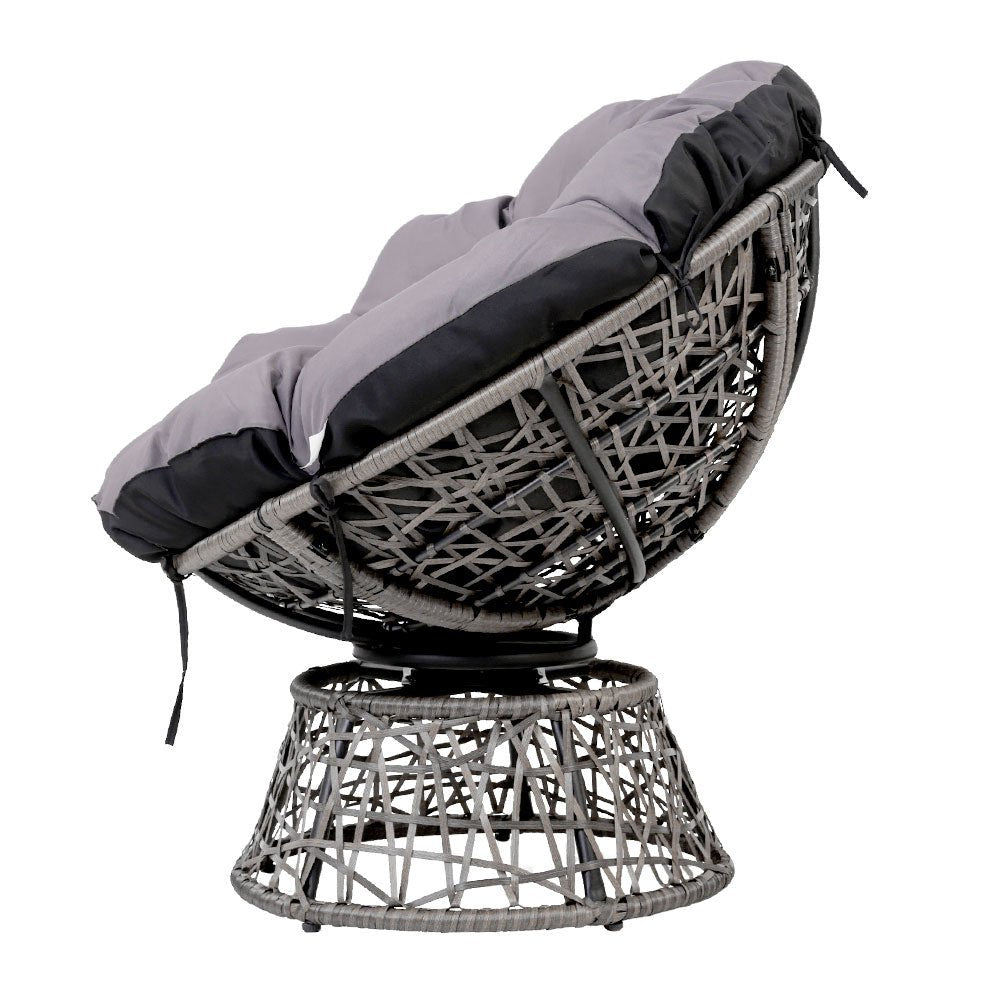 Outdoor Lounge Setting Papasan Chair Wicker Table Garden Furniture Grey - Furniture > Bar Stools & Chairs - Bedzy Australia