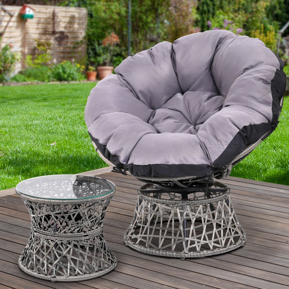 Outdoor Lounge Setting Papasan Chair Wicker Table Garden Furniture Grey - Furniture > Bar Stools & Chairs - Bedzy Australia