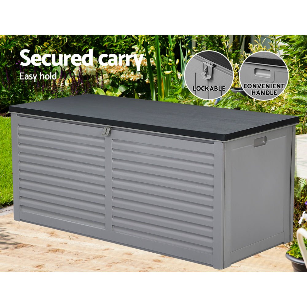 Outdoor Storage Box 490L Container Lockable Garden Bench Tools Toy Shed Black - Home & Garden > Storage - Bedzy Australia