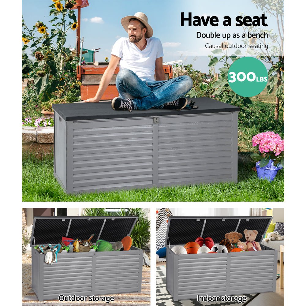 Outdoor Storage Box 490L Container Lockable Garden Bench Tools Toy Shed Black - Home & Garden > Storage - Bedzy Australia