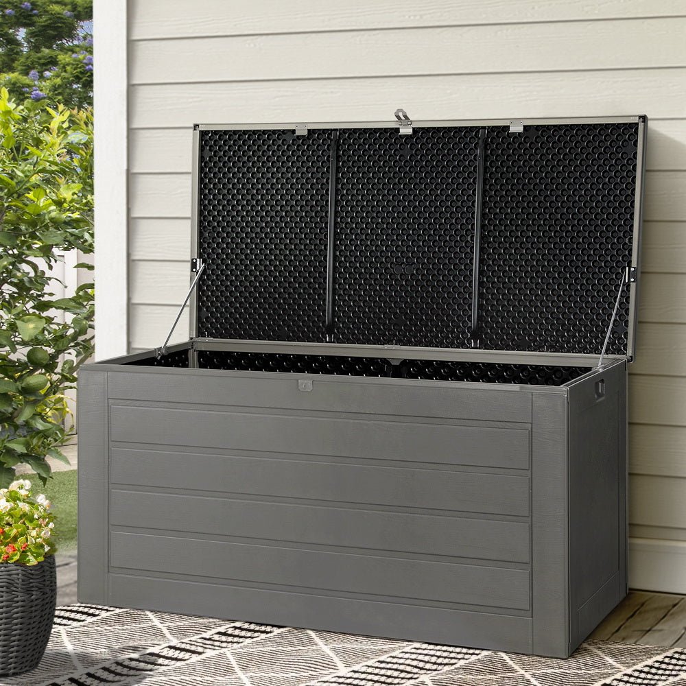 Outdoor Storage Box 680L Container Lockable Garden Bench Tool Shed Black - Home & Garden > Storage - Bedzy Australia