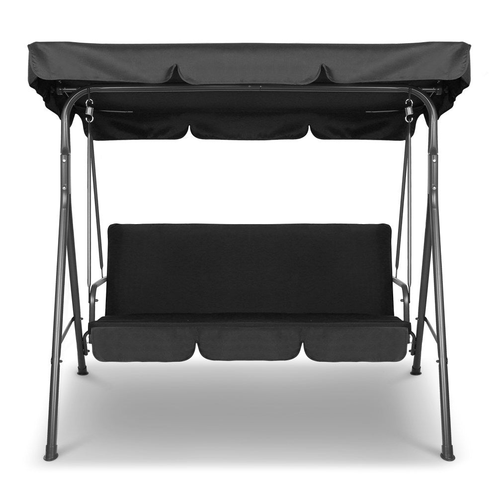 Outdoor Swing Chair Garden Bench Furniture Canopy 3 Seater Black - Home & Garden > Garden Furniture - Bedzy Australia