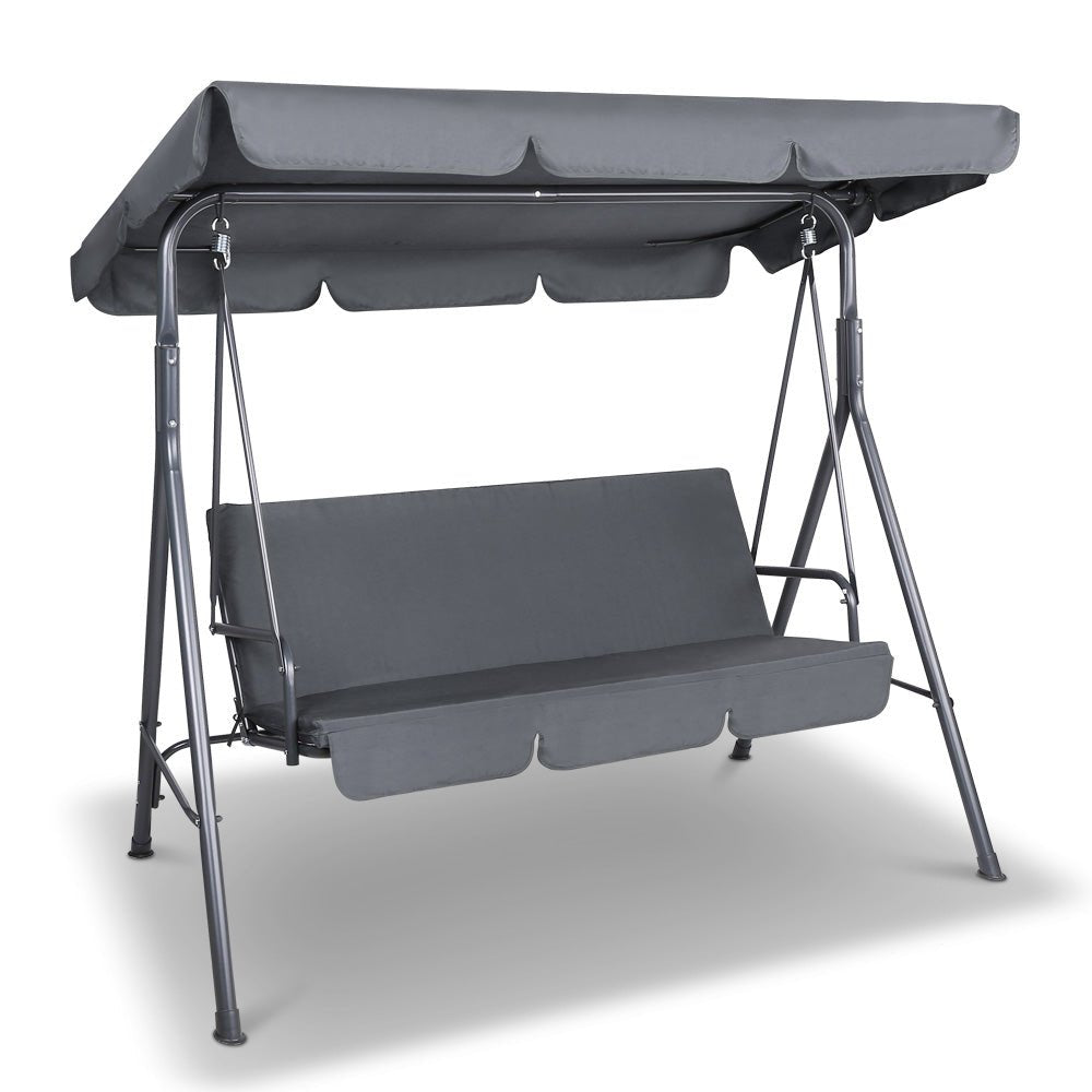 Outdoor Swing Chair Garden Bench Furniture Canopy 3 Seater Grey - Furniture > Outdoor - Bedzy Australia