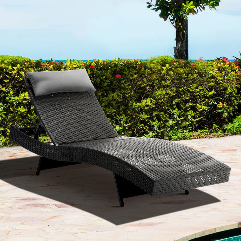 Outdoor Wicker Sun Lounge - Black - Bedzy Australia