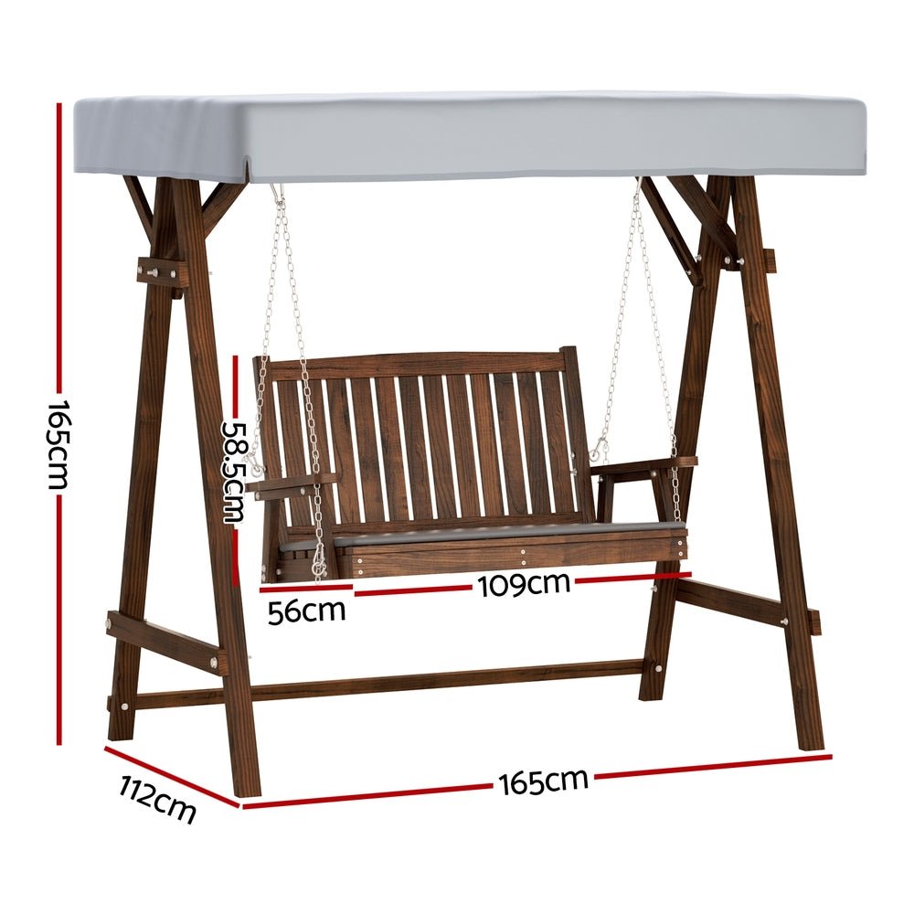 Outdoor Wooden Swing Chair Garden Bench Canopy Cushion 2 Seater Charcoal - Furniture > Outdoor - Bedzy Australia