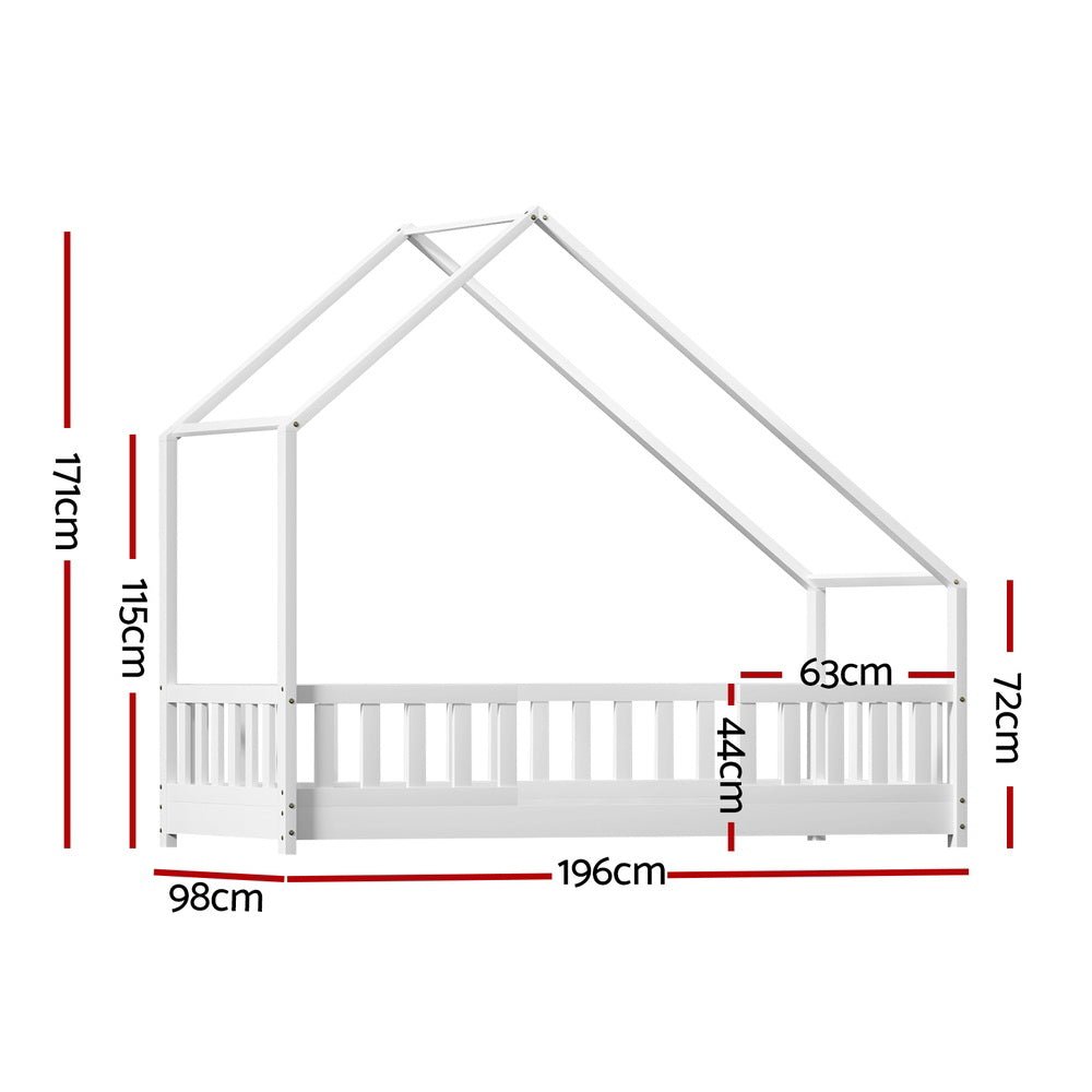 Pavo House Shaped Single Wooden Bed Frame White - Furniture > Bedroom - Bedzy Australia