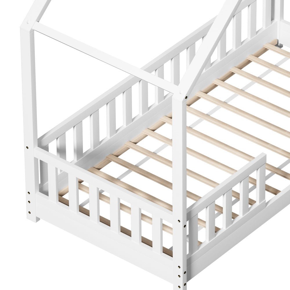 Pavo House Shaped Single Wooden Bed Frame White - Furniture > Bedroom - Bedzy Australia