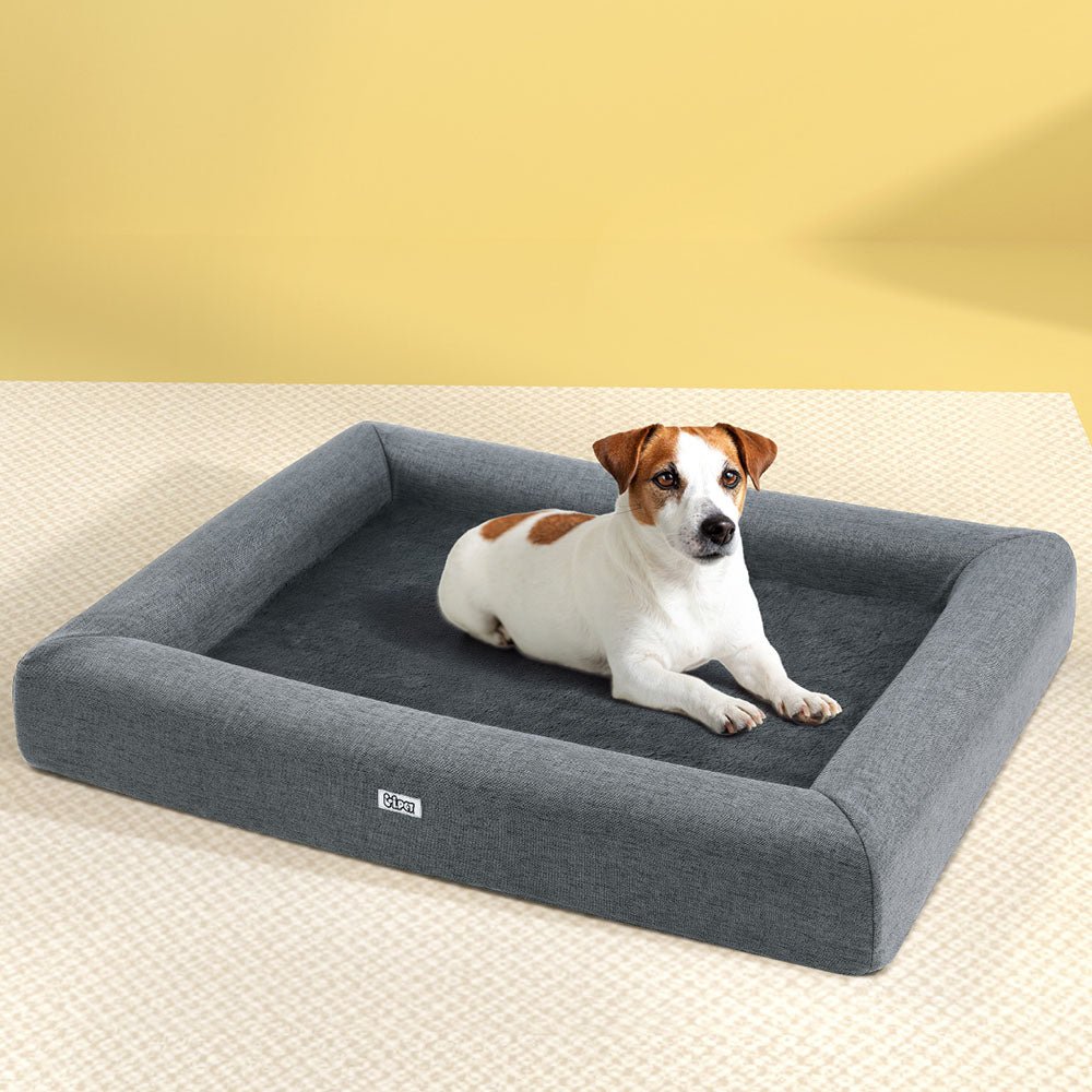 Pet Bed Dog Cat Large Calming Soft Sofa Cushion Egg Crate Washable Grey - Pet Care > Dog Supplies > Dog Beds - Bedzy Australia