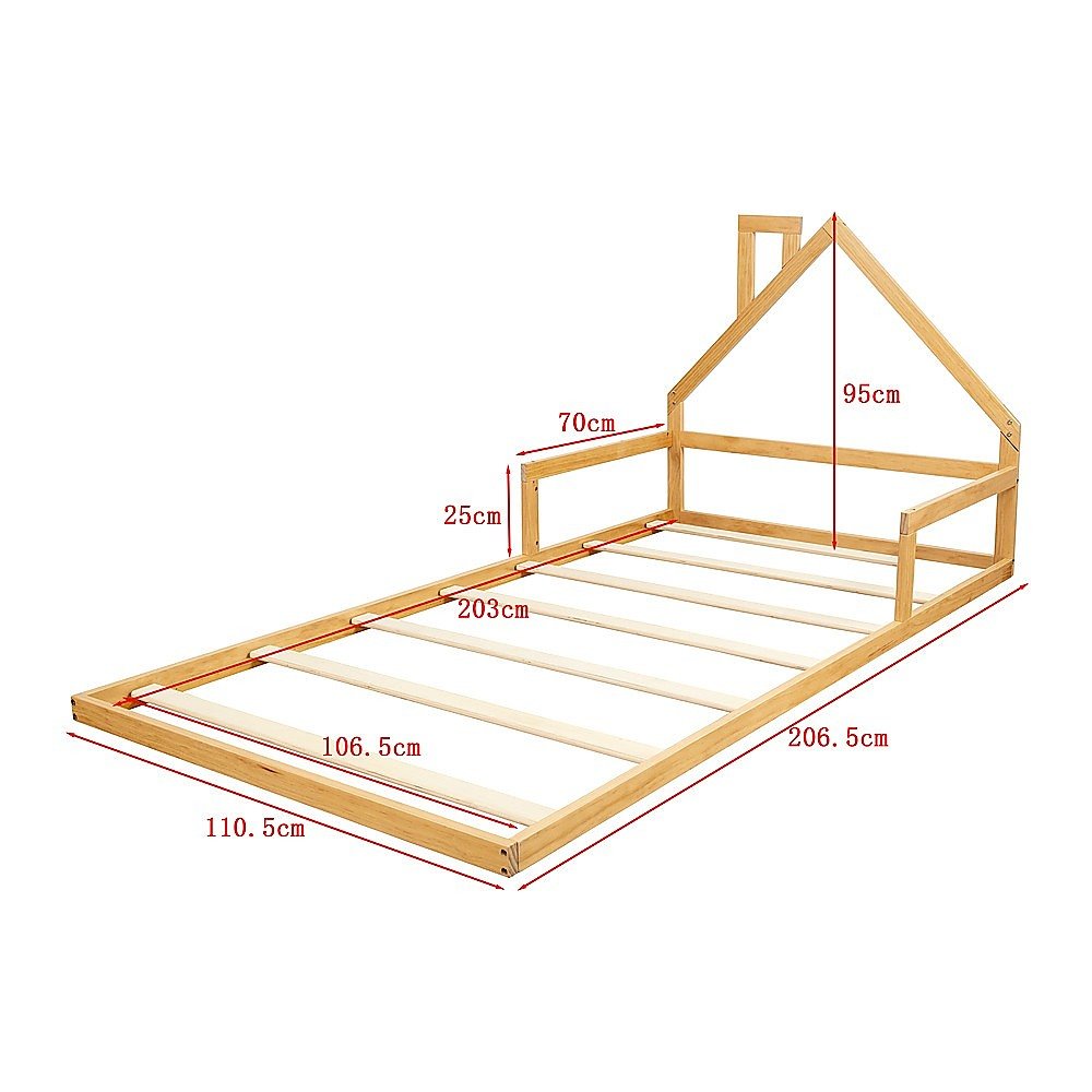 Pine Wood Floor Bed House Frame for Kids and Toddlers - Furniture > Bedroom - Bedzy Australia