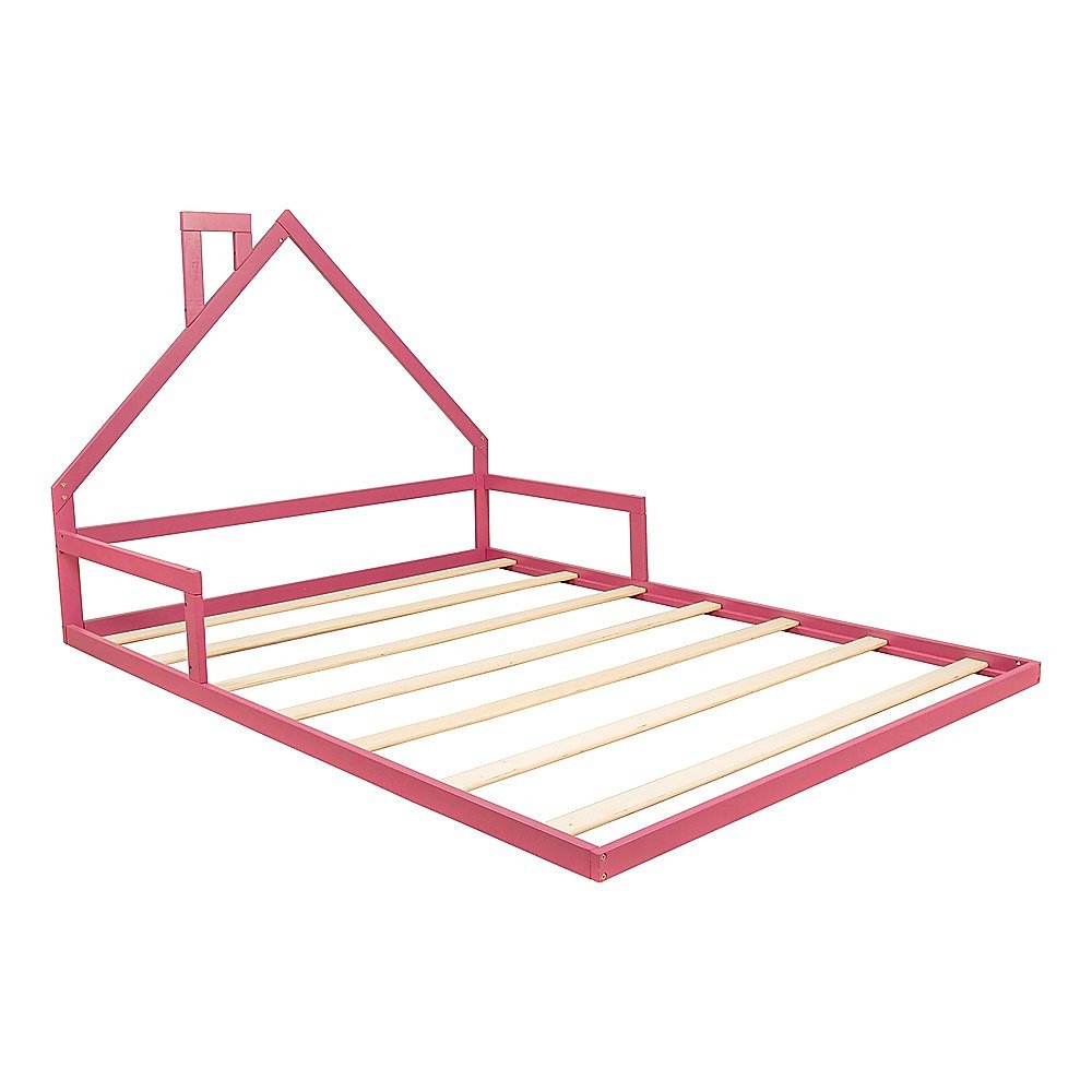 Pine Wood House Shaped Double Floor Bed Pink - Furniture > Bedroom - Bedzy Australia