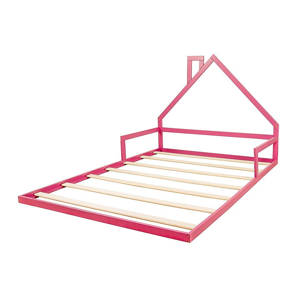 Pine Wood House Shaped Double Floor Bed Pink - Furniture > Bedroom - Bedzy Australia