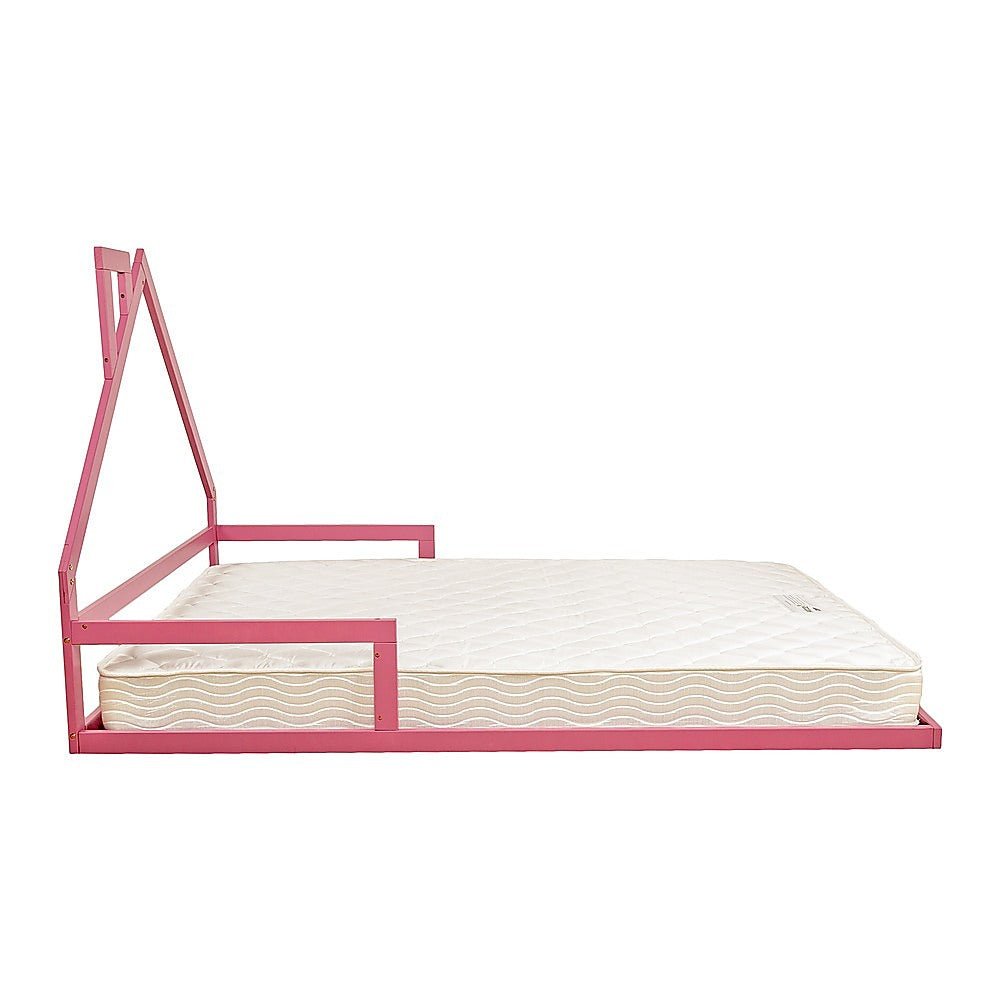 Pine Wood House Shaped Double Floor Bed Pink - Furniture > Bedroom - Bedzy Australia