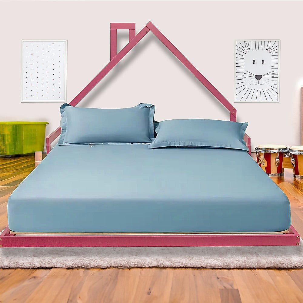 Pine Wood House Shaped Double Floor Bed Pink - Furniture > Bedroom - Bedzy Australia