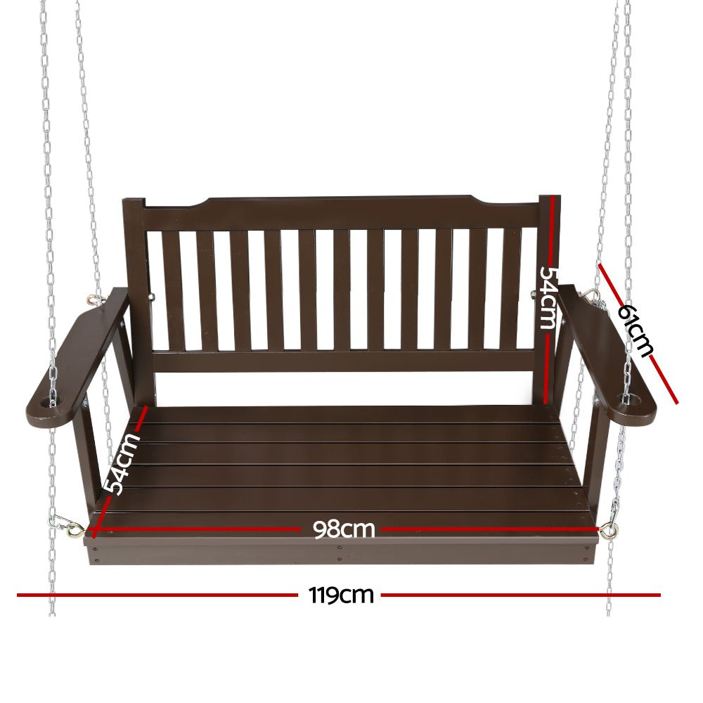 Porch Swing Chair with Chain Garden Bench Outdoor Furniture Wooden Brown - Furniture > Outdoor - Bedzy Australia