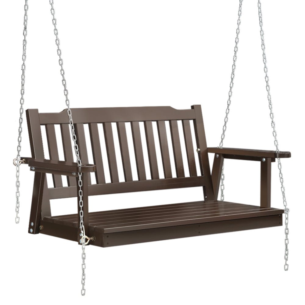 Porch Swing Chair with Chain Garden Bench Outdoor Furniture Wooden Brown - Furniture > Outdoor - Bedzy Australia