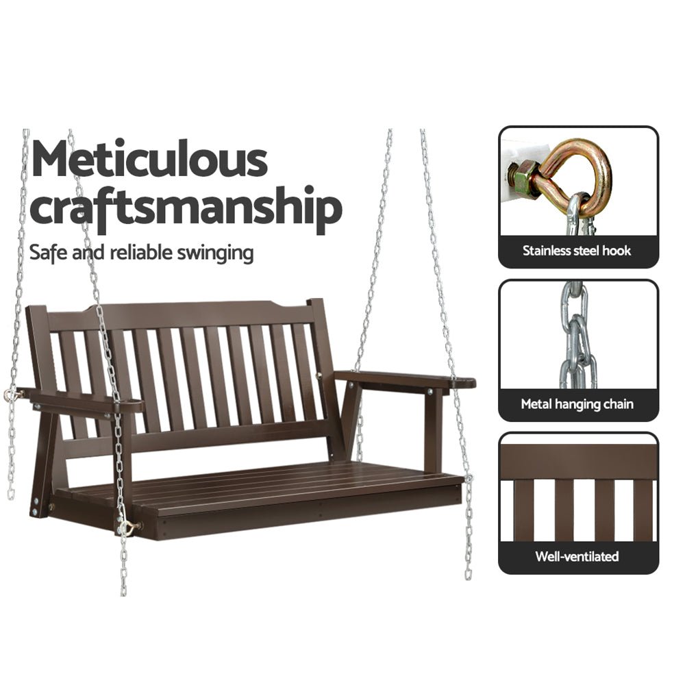 Porch Swing Chair with Chain Garden Bench Outdoor Furniture Wooden Brown - Furniture > Outdoor - Bedzy Australia