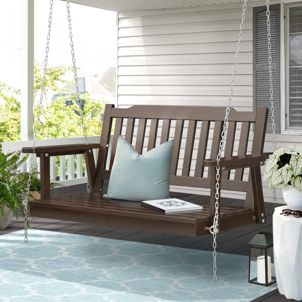 Porch Swing Chair with Chain Garden Bench Outdoor Furniture Wooden Brown - Furniture > Outdoor - Bedzy Australia