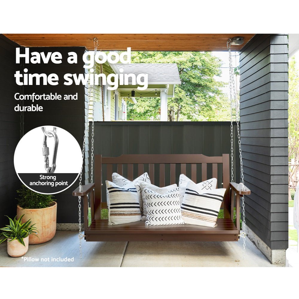 Porch Swing Chair with Chain Garden Bench Outdoor Furniture Wooden Brown - Furniture > Outdoor - Bedzy Australia