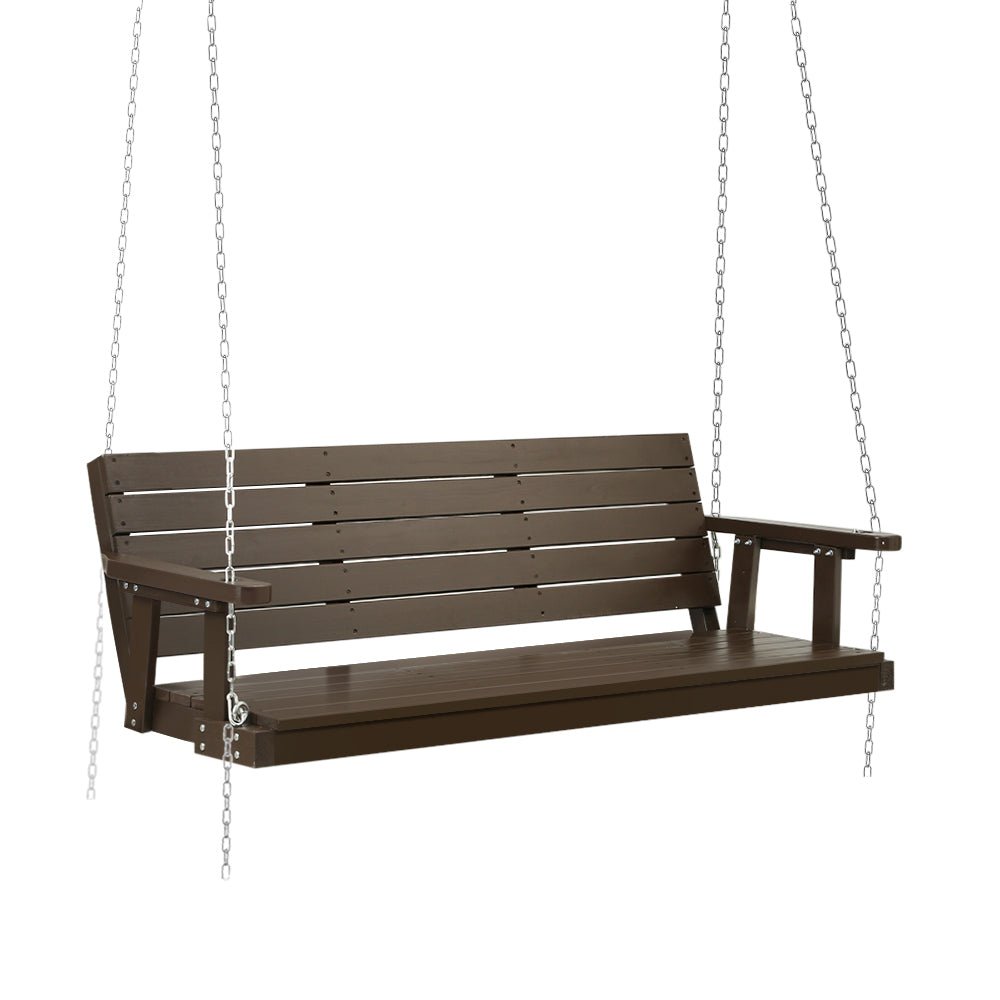 Porch Swing Chair with Chain Outdoor Furniture 3 Seater Bench Wooden Brown - Furniture > Outdoor - Bedzy Australia