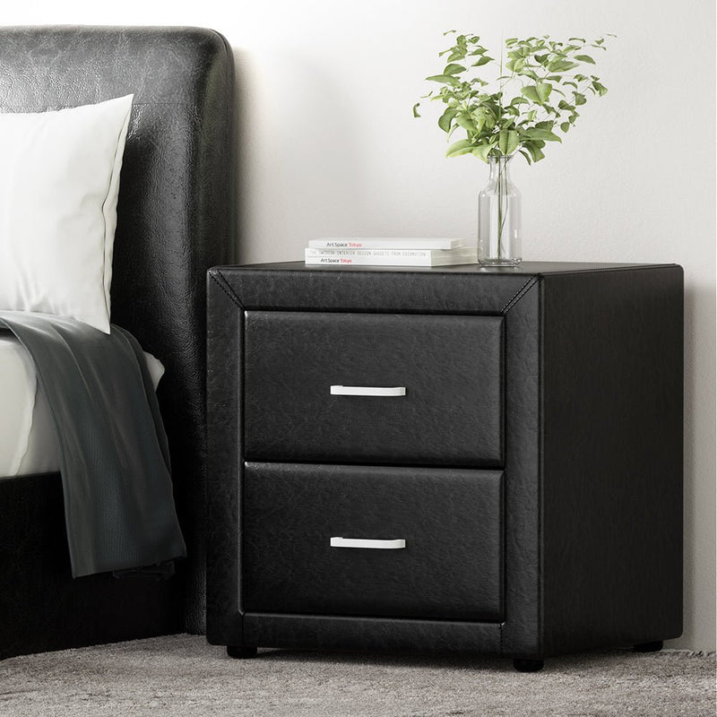 PVC Leather Bedside Table - Black - Bedzy Australia