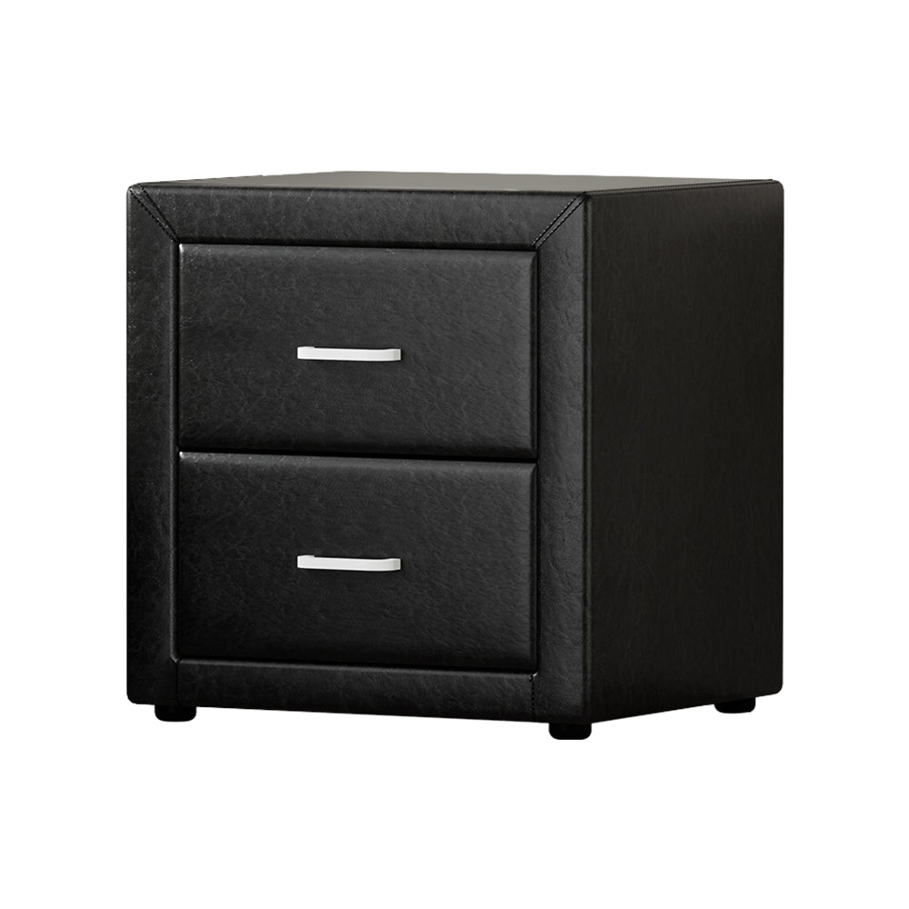 PVC Leather Bedside Table - Black - Bedzy Australia