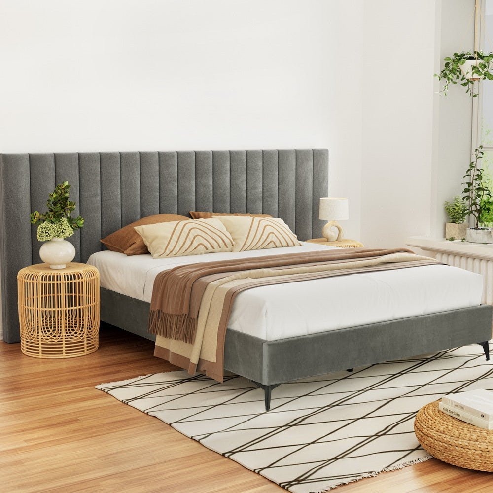 Queen Package | Burnett Bed Frame With Oversized Headboard Grey & Bonita Euro Top Mattress (Medium Firm) - Baby & Kids > Kid's Furniture > Kid's Beds & Bed Frames - Bedzy Australia