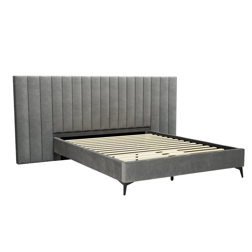 Queen Package | Burnett Bed Frame With Oversized Headboard Grey & Bonita Euro Top Mattress (Medium Firm) - Baby & Kids > Kid's Furniture > Kid's Beds & Bed Frames - Bedzy Australia