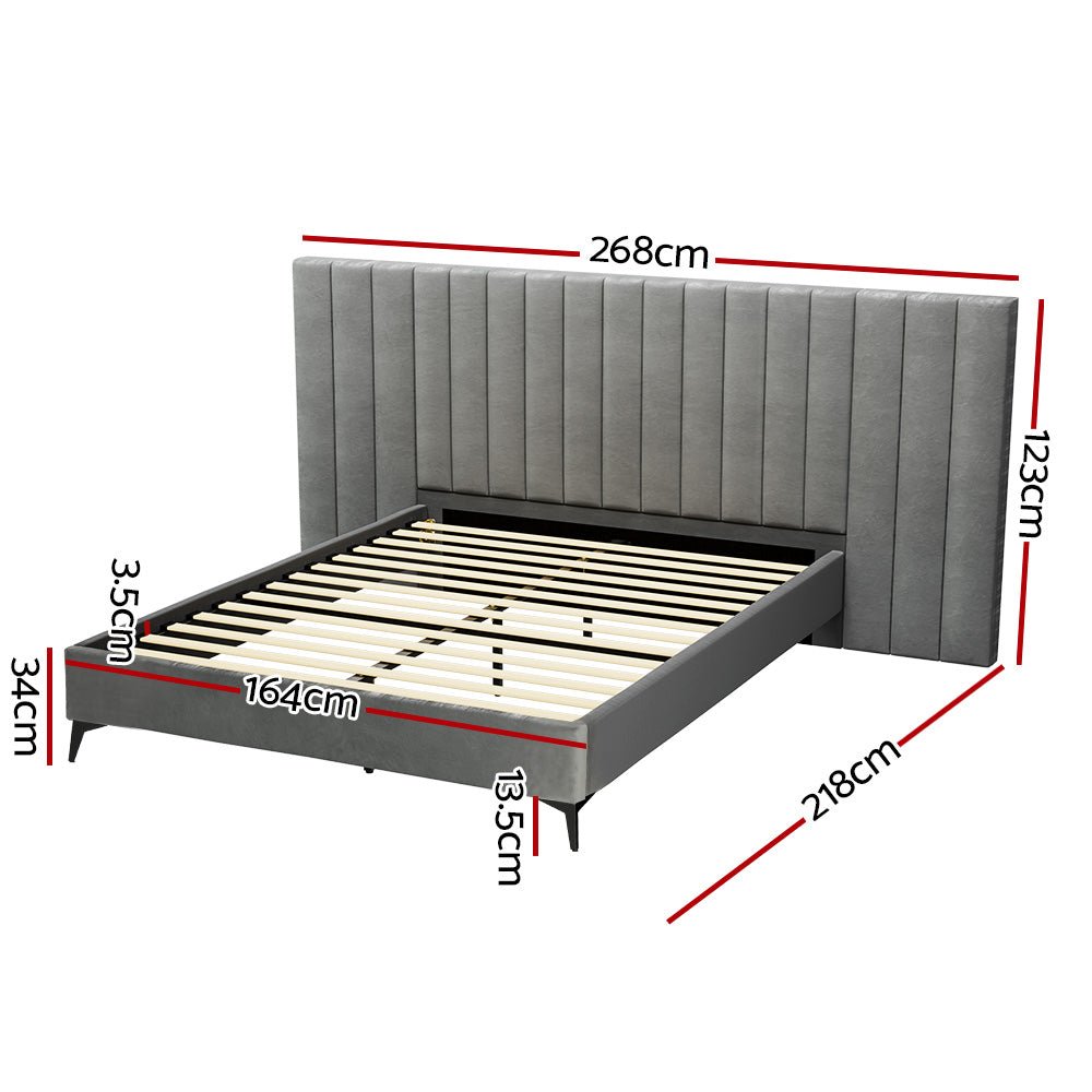 Queen Package | Burnett Bed Frame With Oversized Headboard Grey & Bonita Euro Top Mattress (Medium Firm) - Baby & Kids > Kid's Furniture > Kid's Beds & Bed Frames - Bedzy Australia