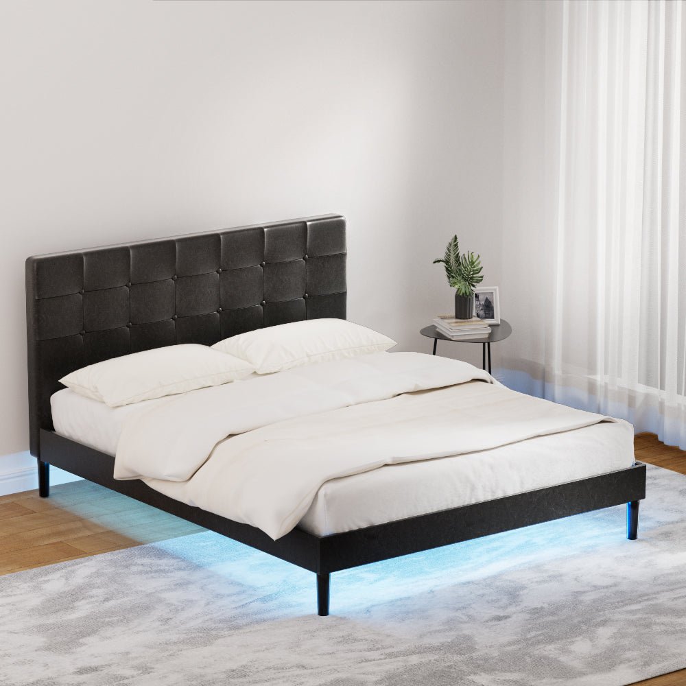 Queen Package | Manly LED Bed Frame Black & Bonita Pillow Top Mattress (Medium Firm) - Baby & Kids > Kid's Furniture > Kid's Beds & Bed Frames - Bedzy Australia