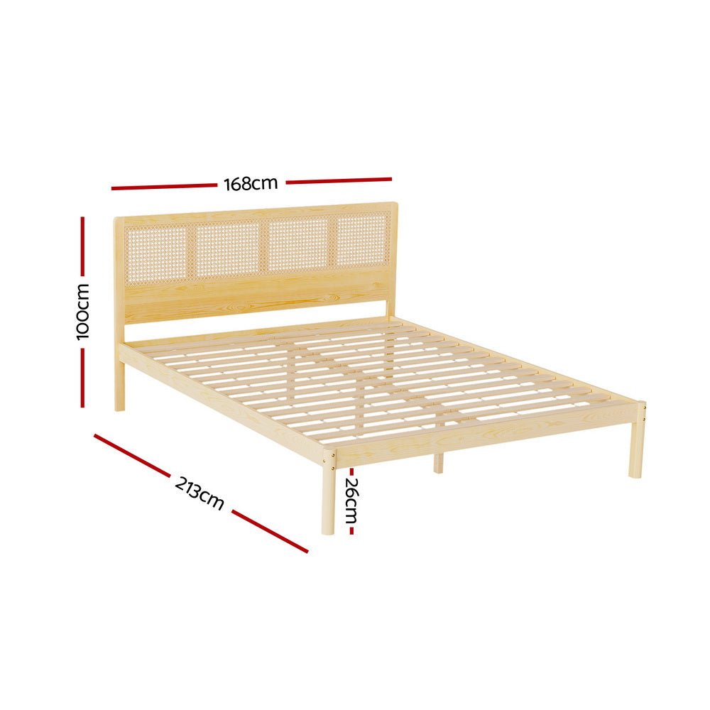 Queen Package | Rita Rattan Wooden Bed Frame Pine & Bonita Euro Top Mattress (Medium Firm) - Baby & Kids > Kid's Furniture > Kid's Beds & Bed Frames - Bedzy Australia